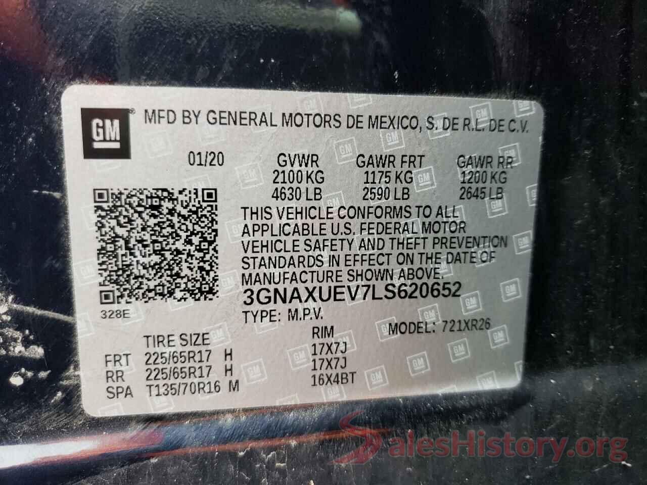 3GNAXUEV7LS620652 2020 CHEVROLET EQUINOX