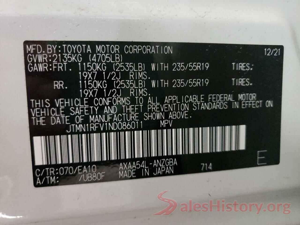 JTMN1RFV1ND086011 2022 TOYOTA RAV4