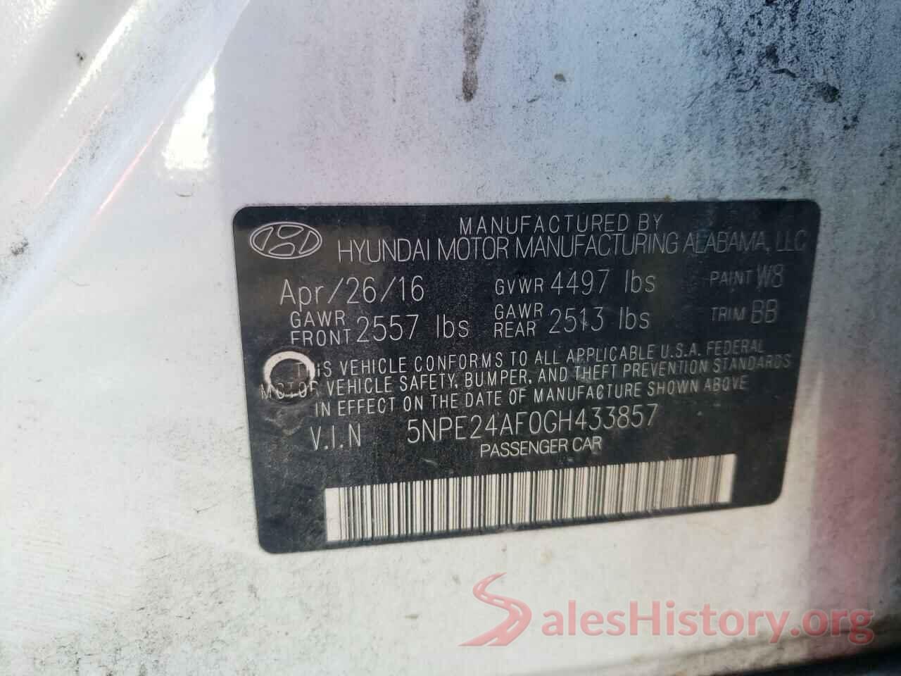 5NPE24AF0GH433857 2016 HYUNDAI SONATA