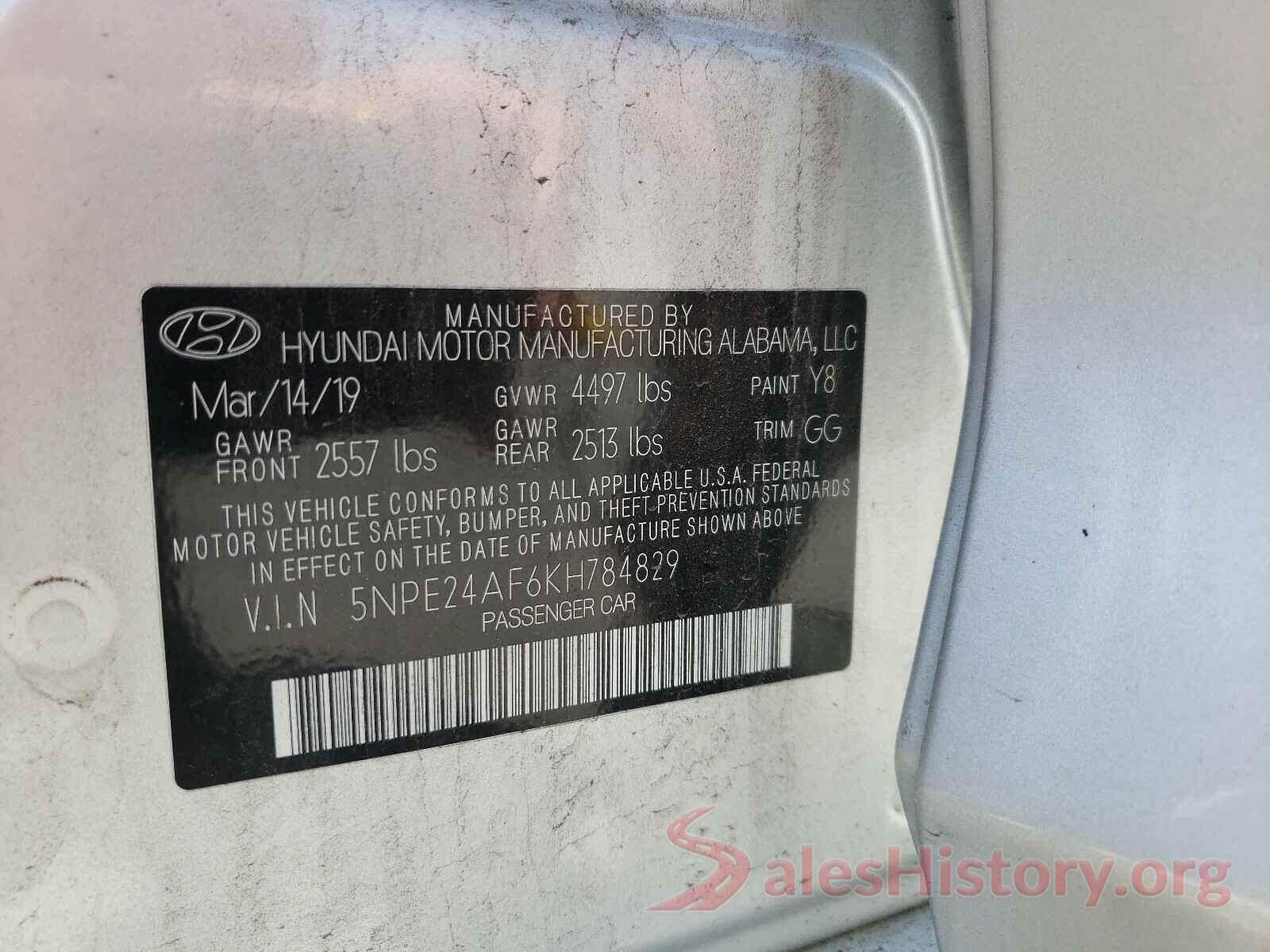 5NPE24AF6KH784829 2019 HYUNDAI SONATA