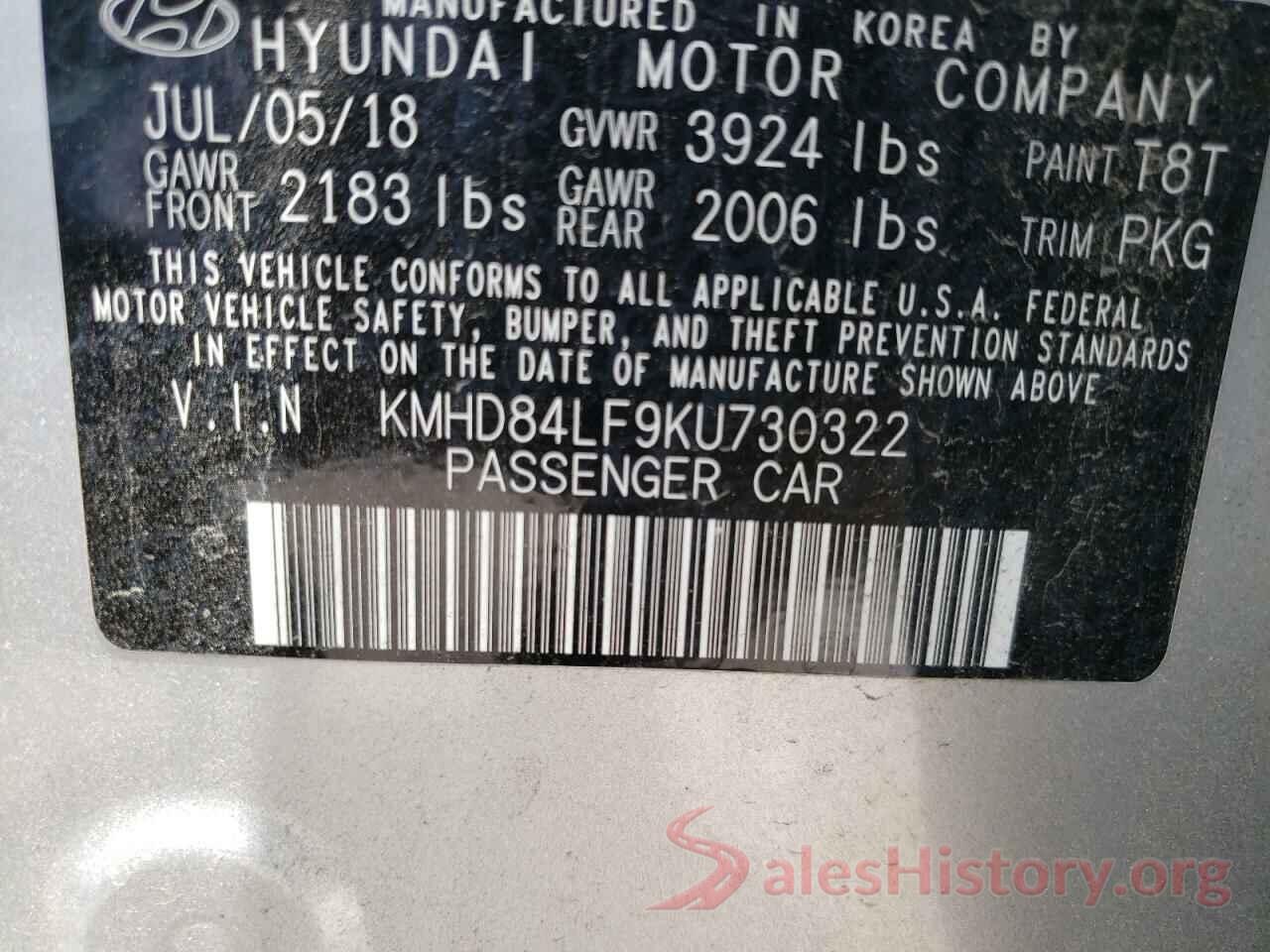 KMHD84LF9KU730322 2019 HYUNDAI ELANTRA