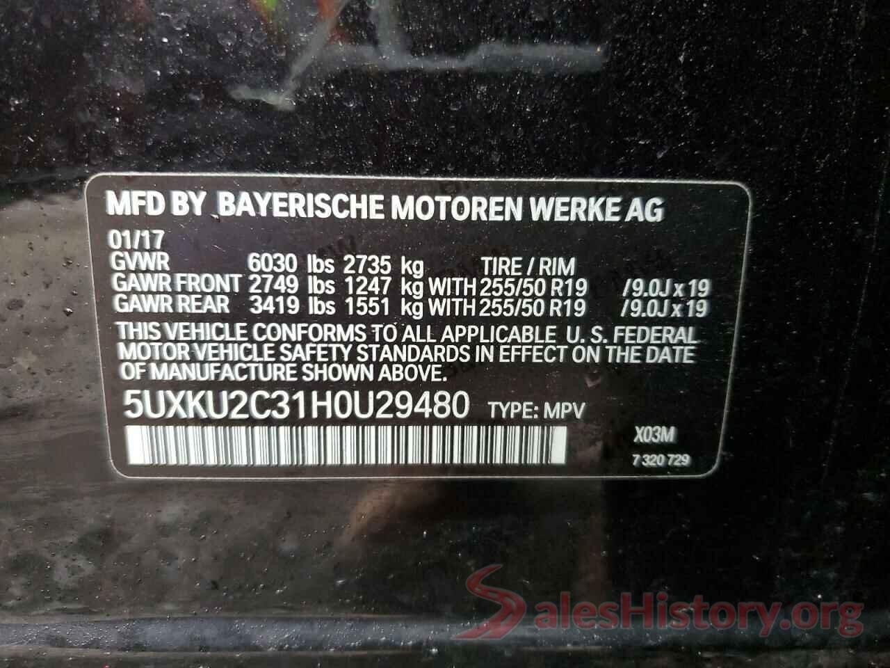 5UXKU2C31H0U29480 2017 BMW X6