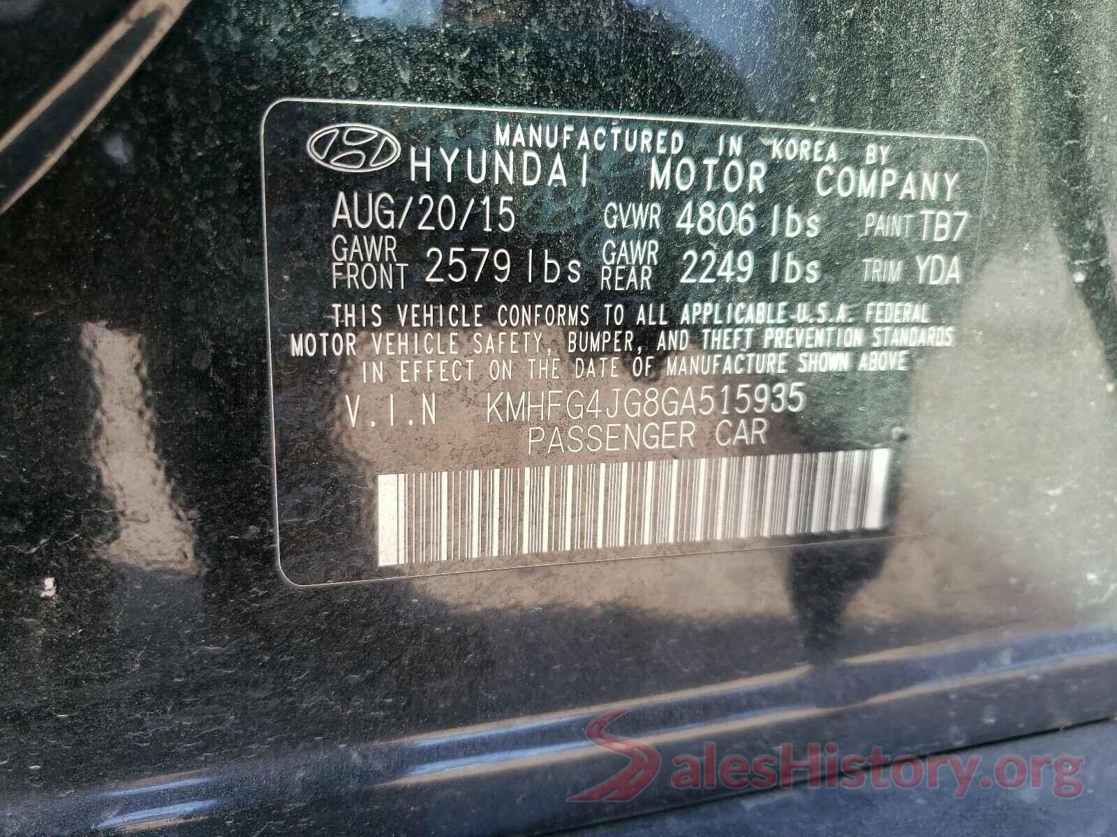 KMHFG4JG8GA515935 2016 HYUNDAI AZERA