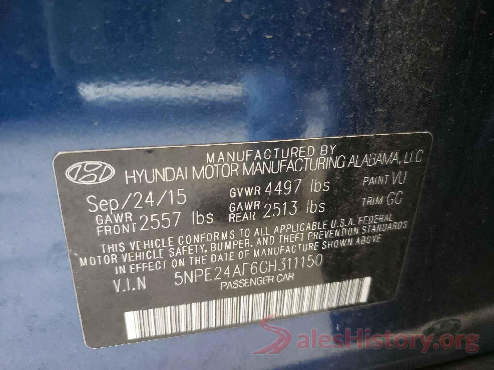 5NPE24AF6GH311150 2016 HYUNDAI SONATA