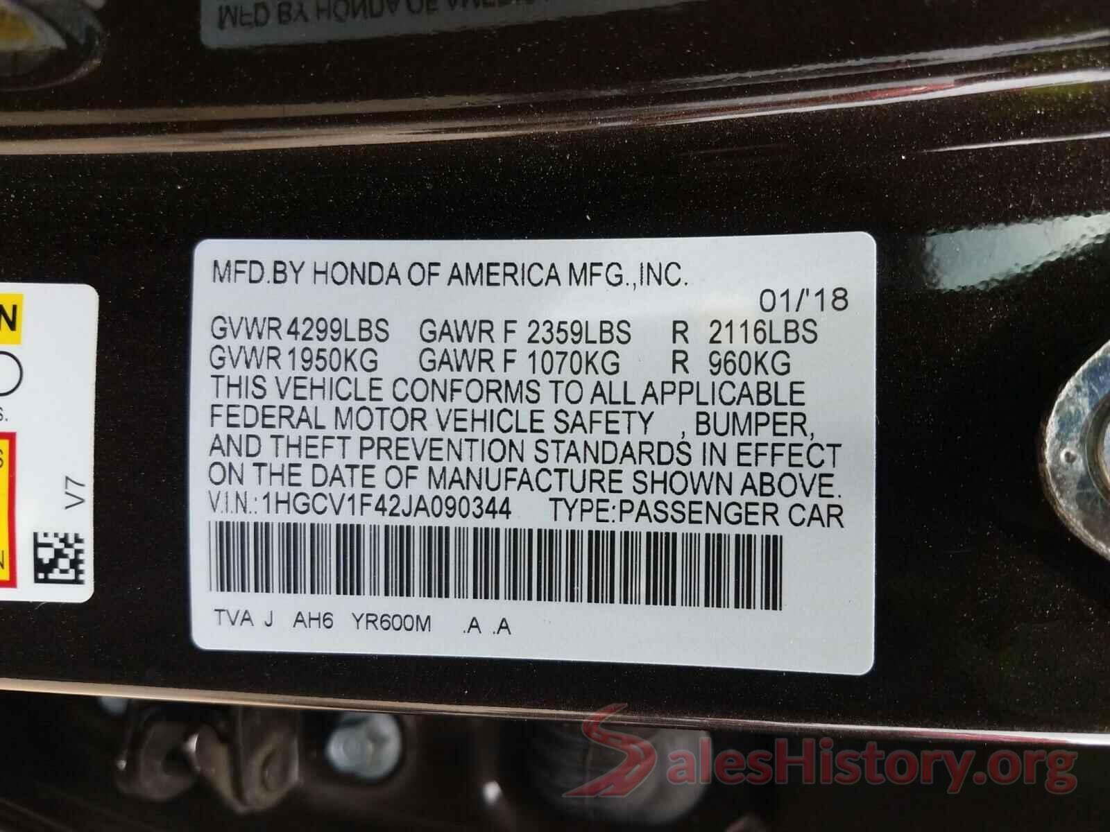 1HGCV1F42JA090344 2018 HONDA ACCORD