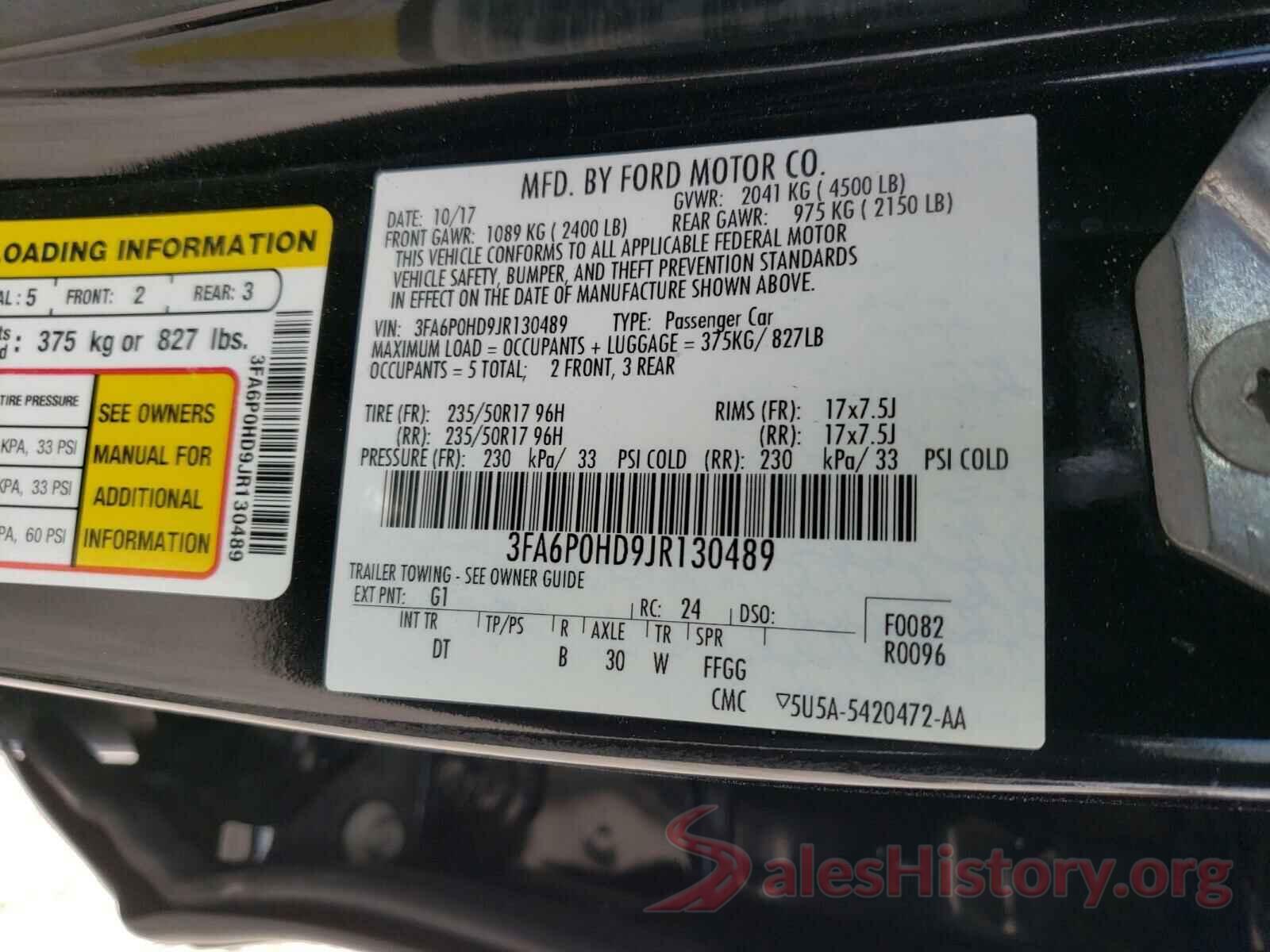 3FA6P0HD9JR130489 2018 FORD FUSION