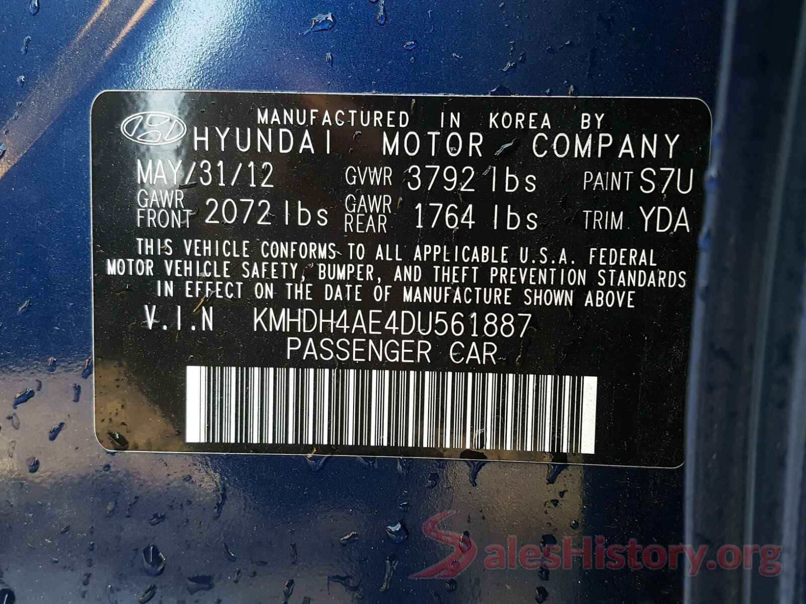 KMHDH4AE4DU561887 2013 HYUNDAI ELANTRA