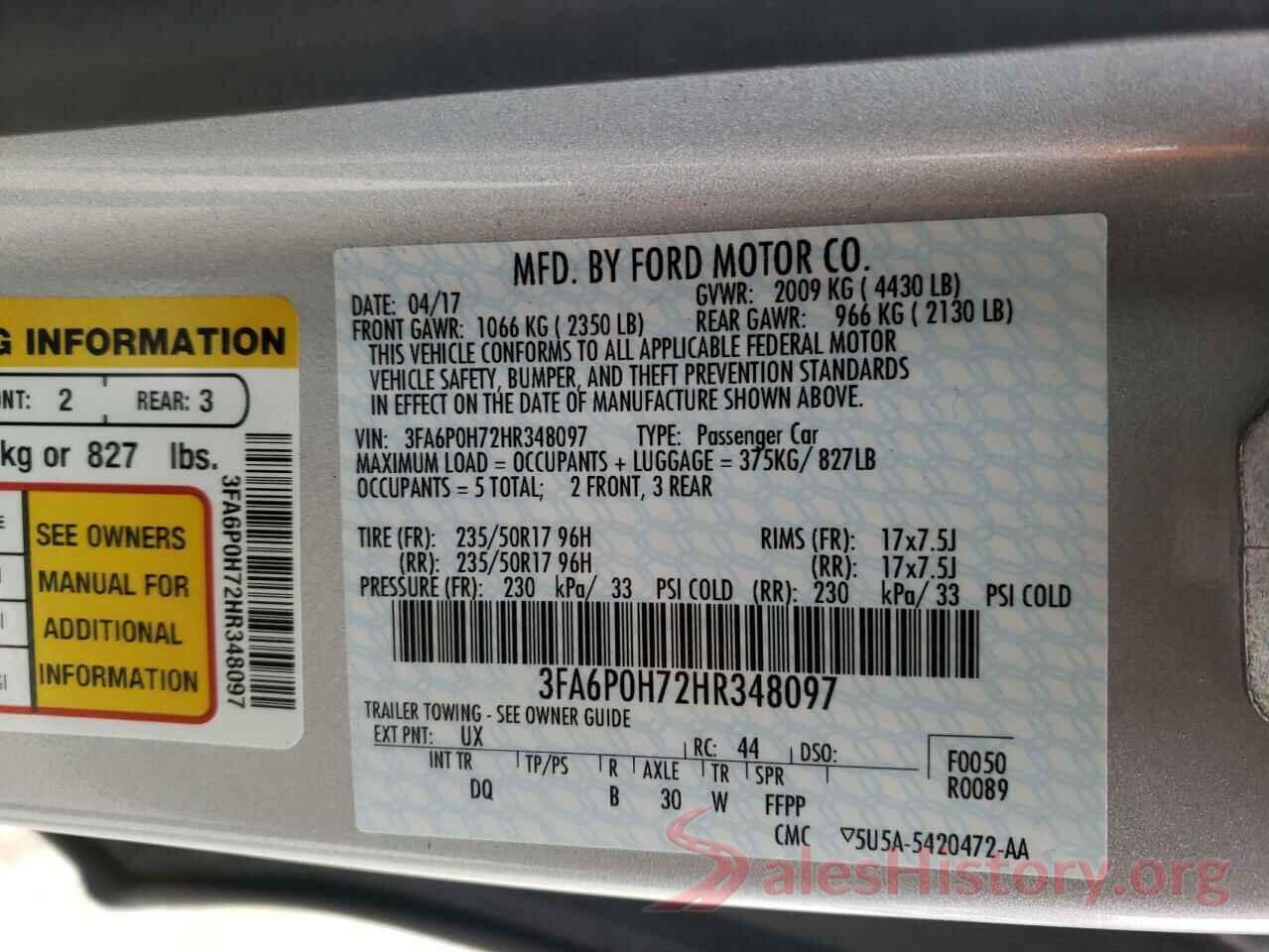 3FA6P0H72HR348097 2017 FORD FUSION