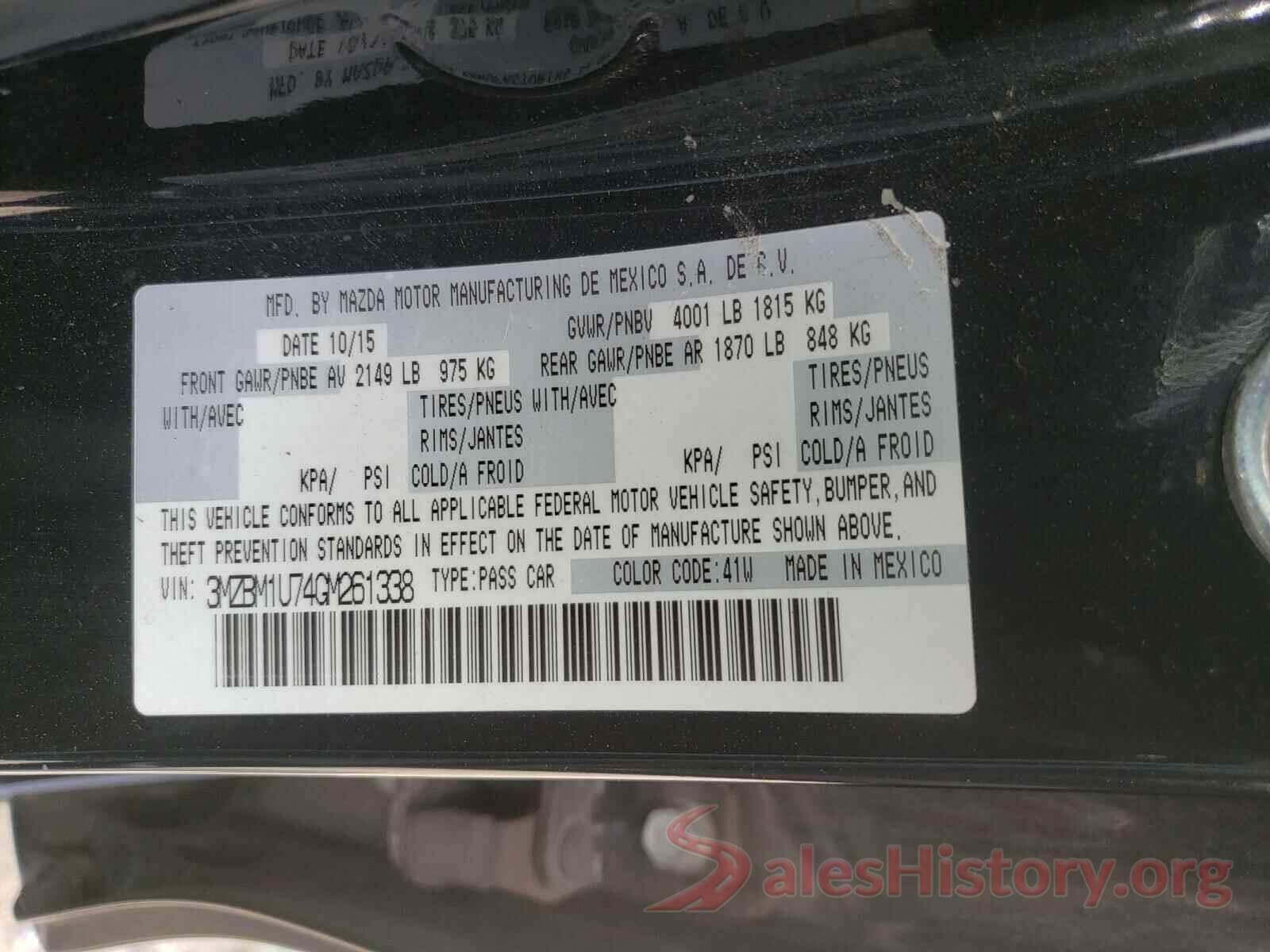 3MZBM1U74GM261338 2016 MAZDA 3