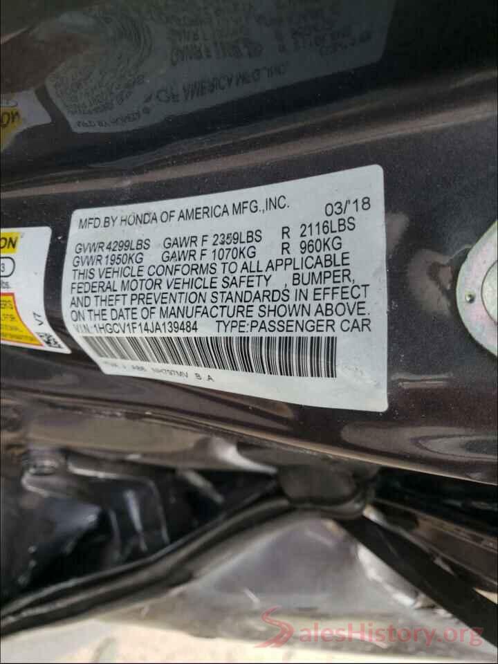 1HGCV1F14JA139484 2018 HONDA ACCORD