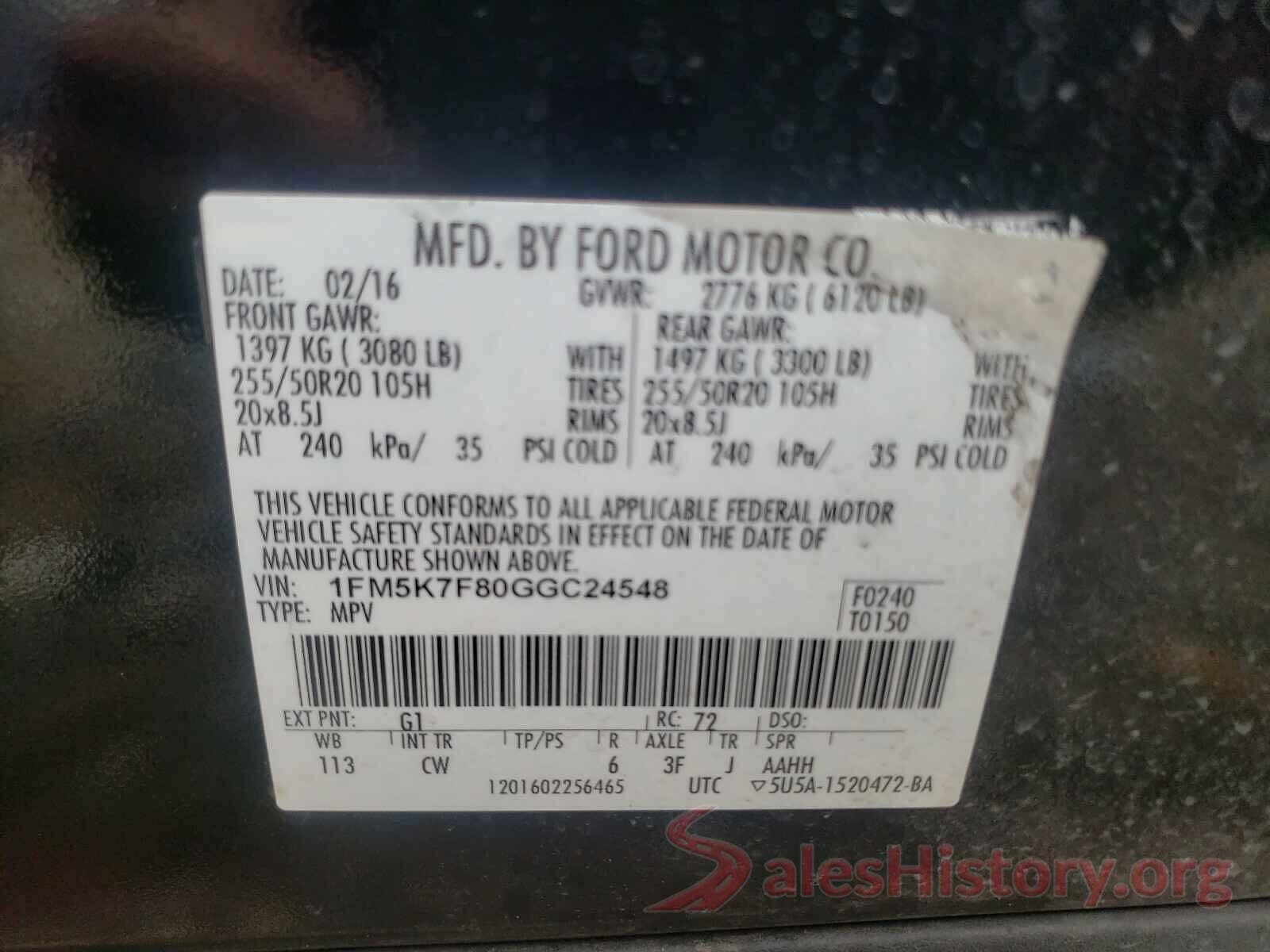 1FM5K7F80GGC24548 2016 FORD EXPLORER