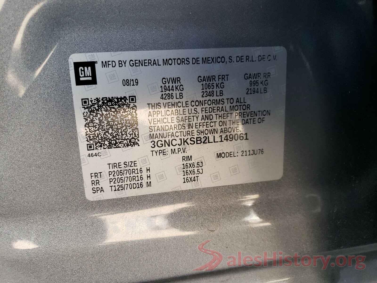 3GNCJKSB2LL149061 2020 CHEVROLET TRAX