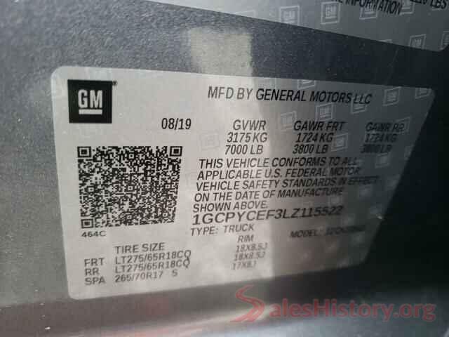 1GCPYCEF3LZ115522 2020 CHEVROLET SILVERADO