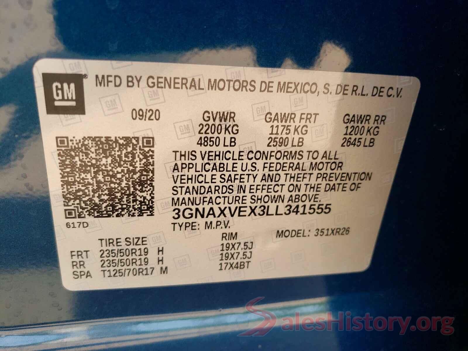 3GNAXVEX3LL341555 2020 CHEVROLET EQUINOX