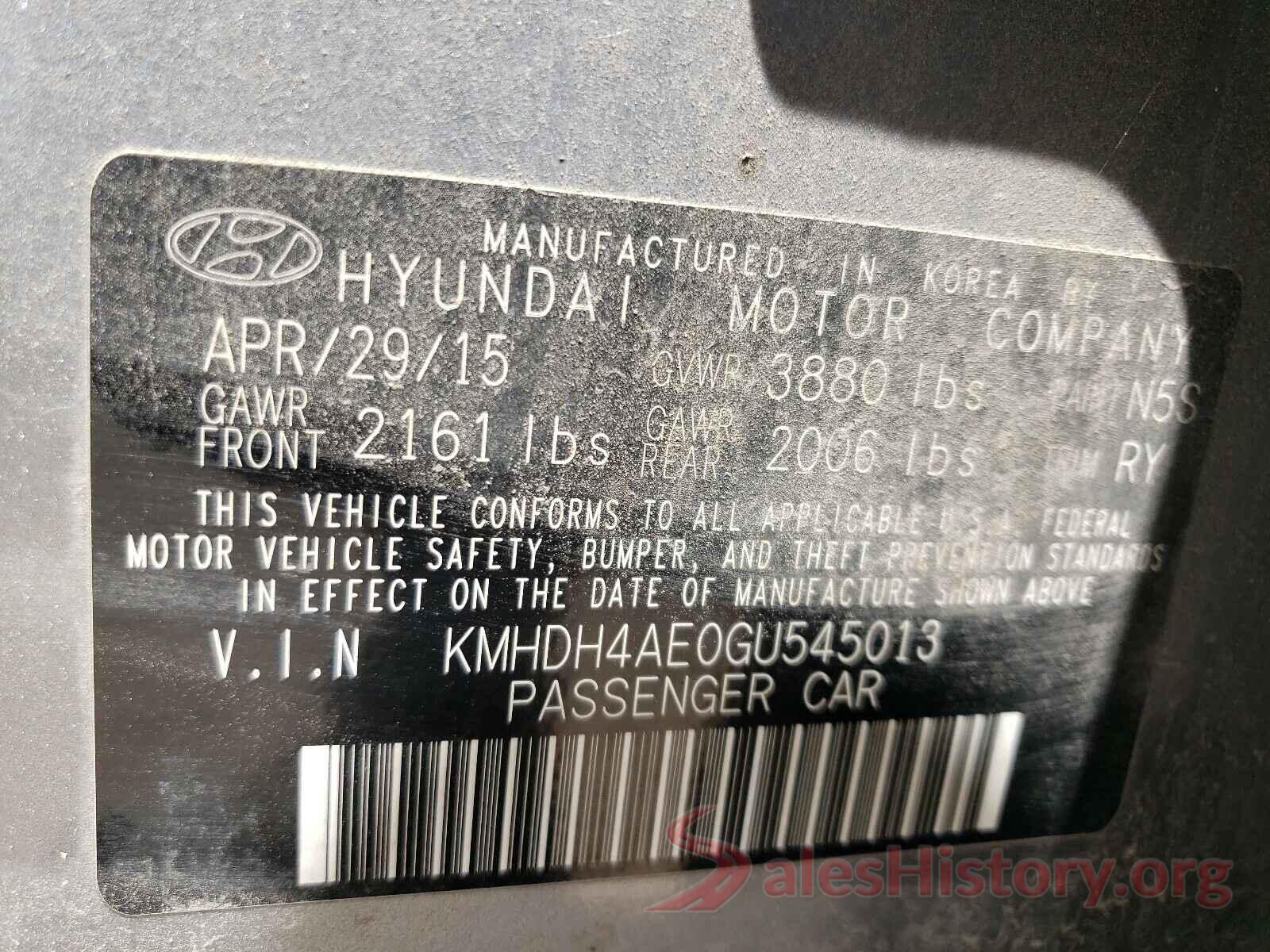 KMHDH4AE0GU545013 2016 HYUNDAI ELANTRA