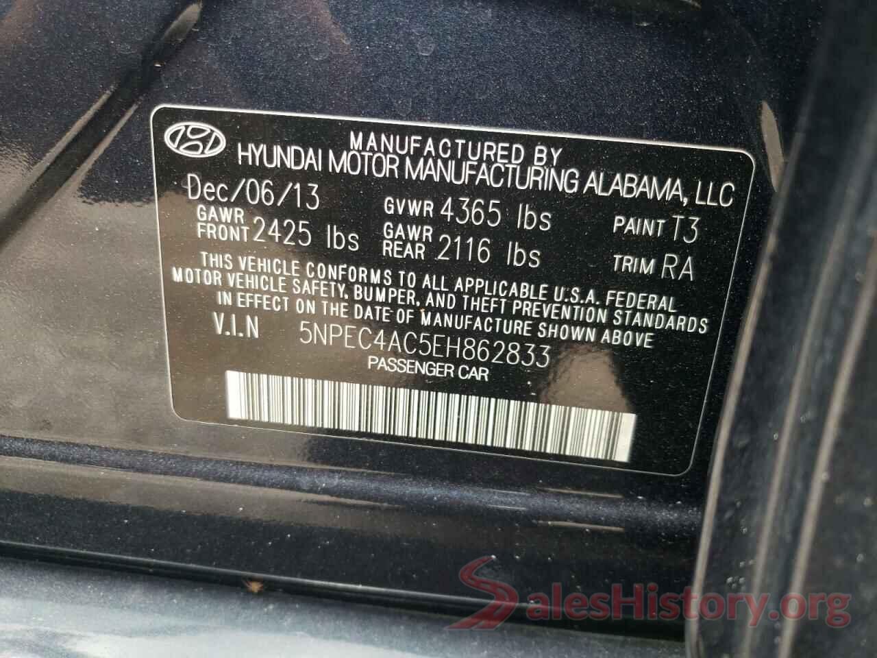 5NPEC4AC5EH862833 2014 HYUNDAI SONATA