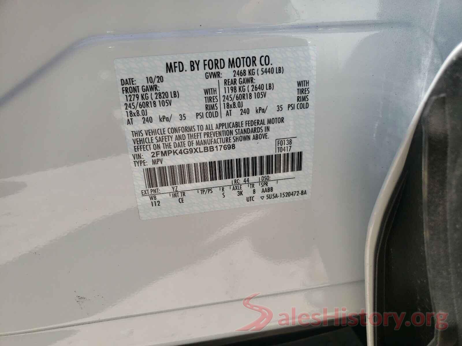 2FMPK4G9XLBB17698 2020 FORD EDGE