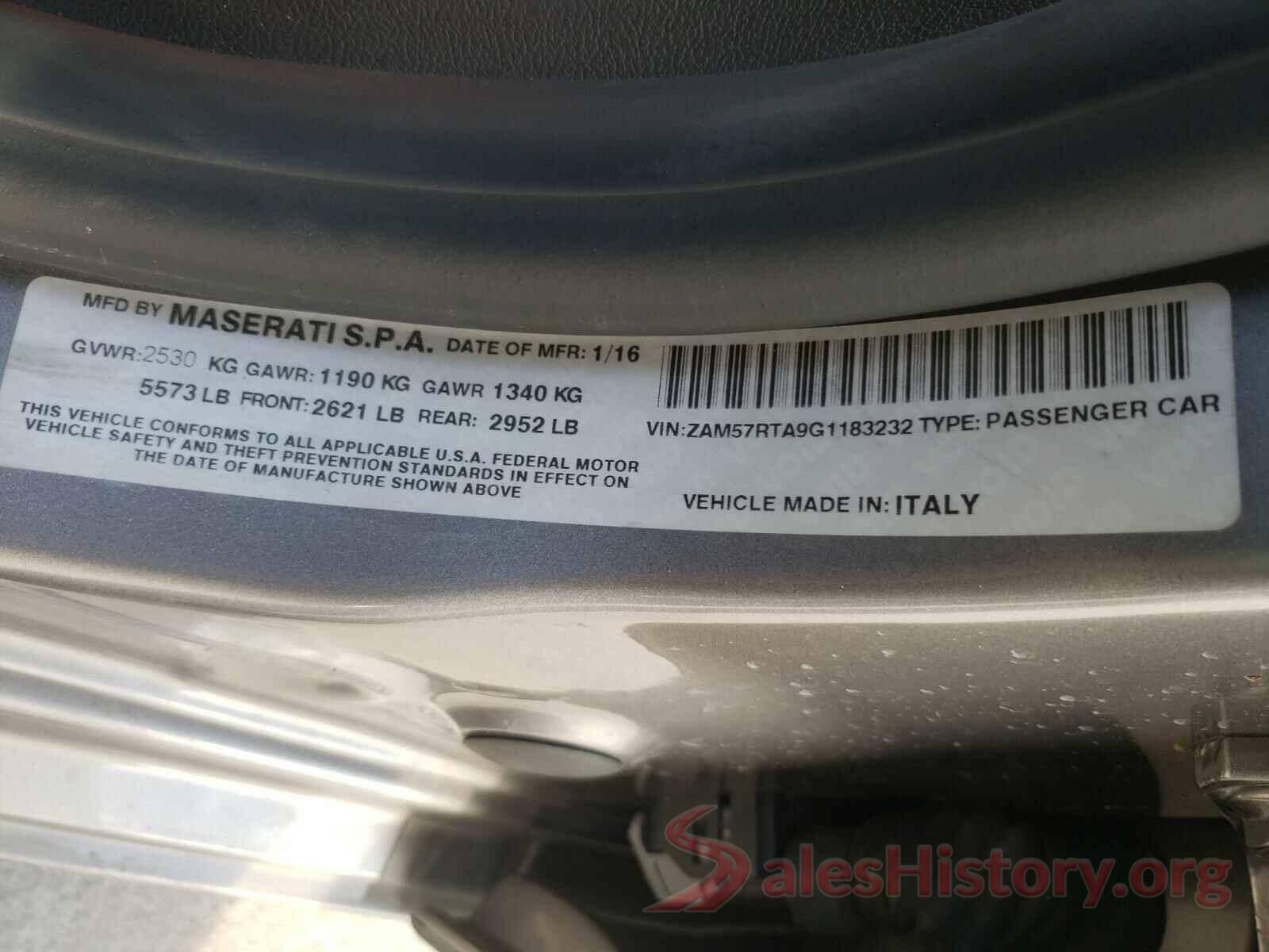 ZAM57RTA9G1183232 2016 MASERATI ALL MODELS