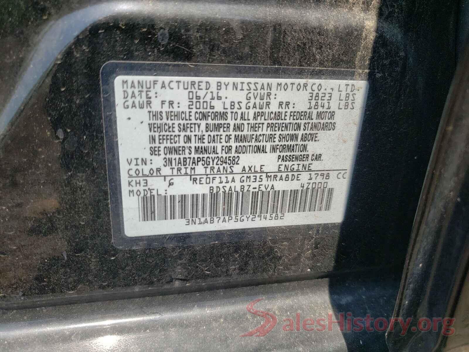 3N1AB7AP5GY294582 2016 NISSAN SENTRA