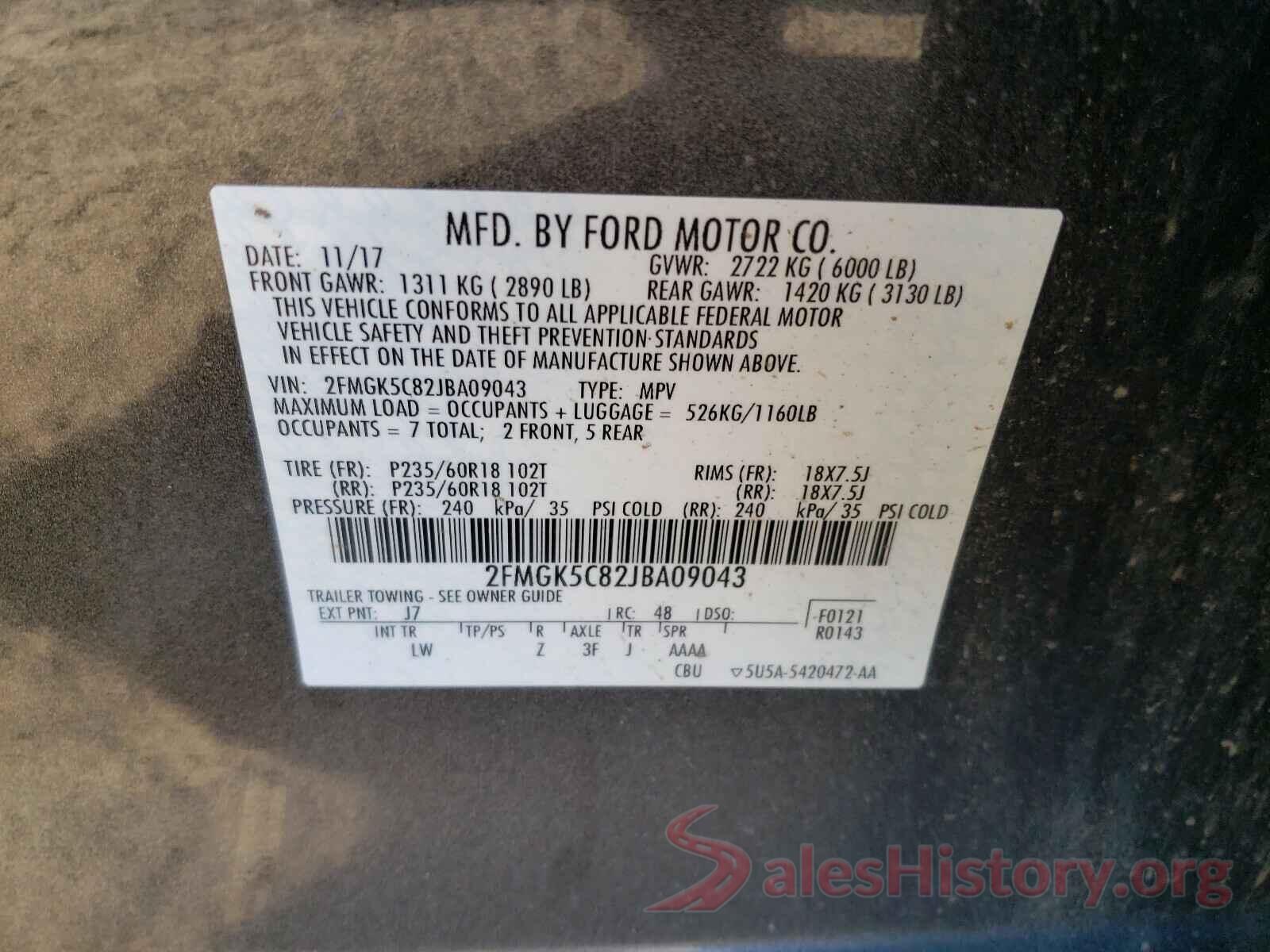 2FMGK5C82JBA09043 2018 FORD FLEX