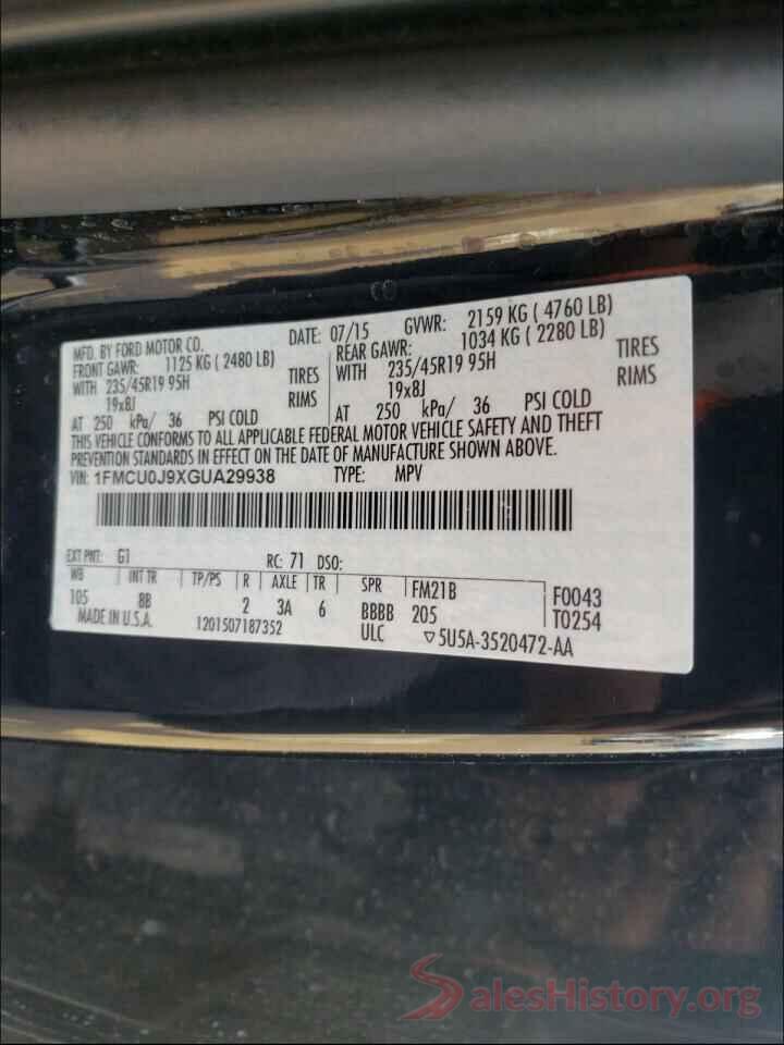 1FMCU0J9XGUA29938 2016 FORD ESCAPE