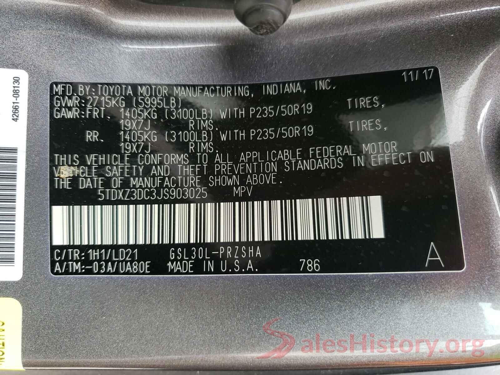 5TDXZ3DC3JS903025 2018 TOYOTA SIENNA