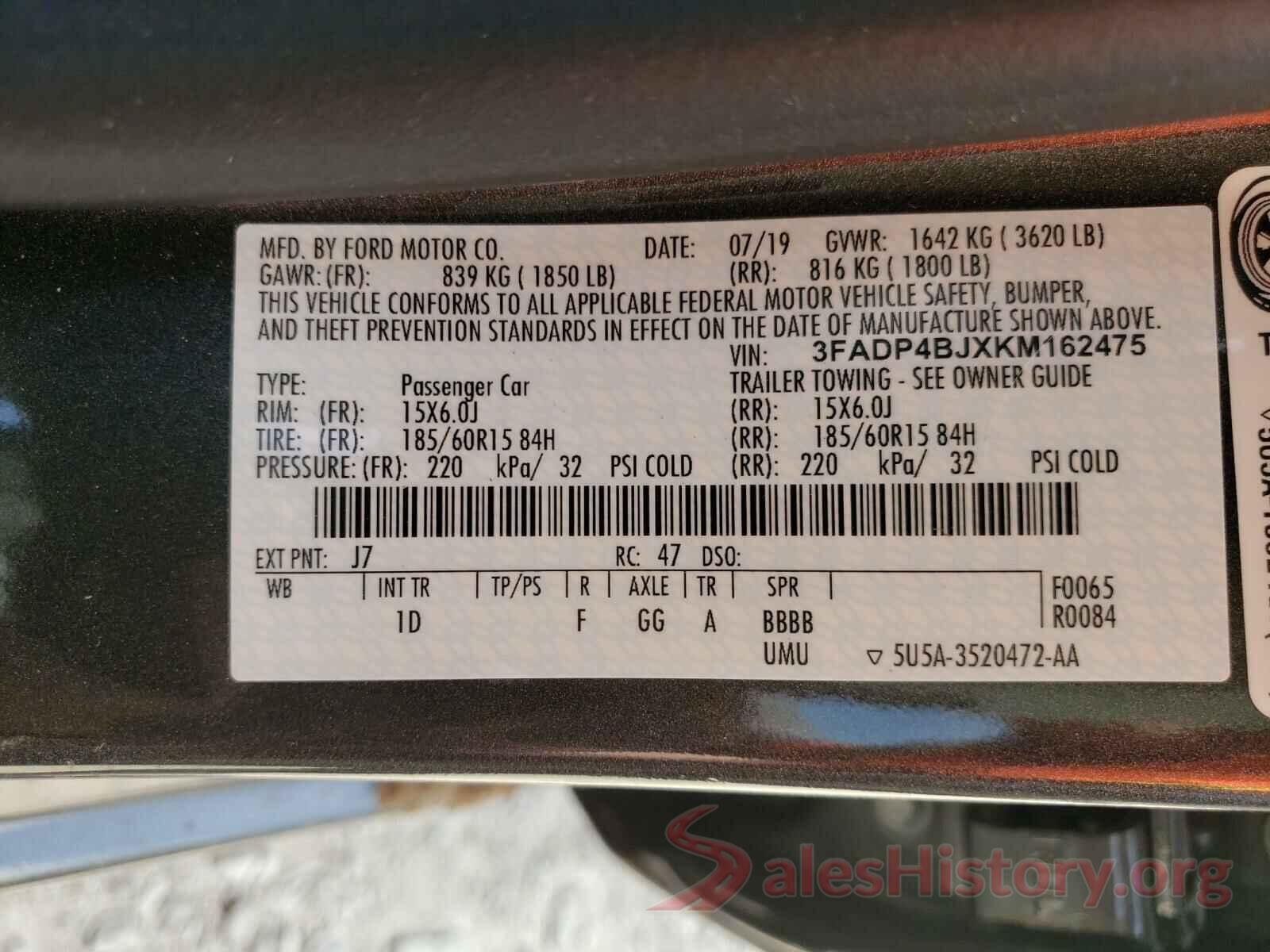 3FADP4BJXKM162475 2019 FORD FIESTA