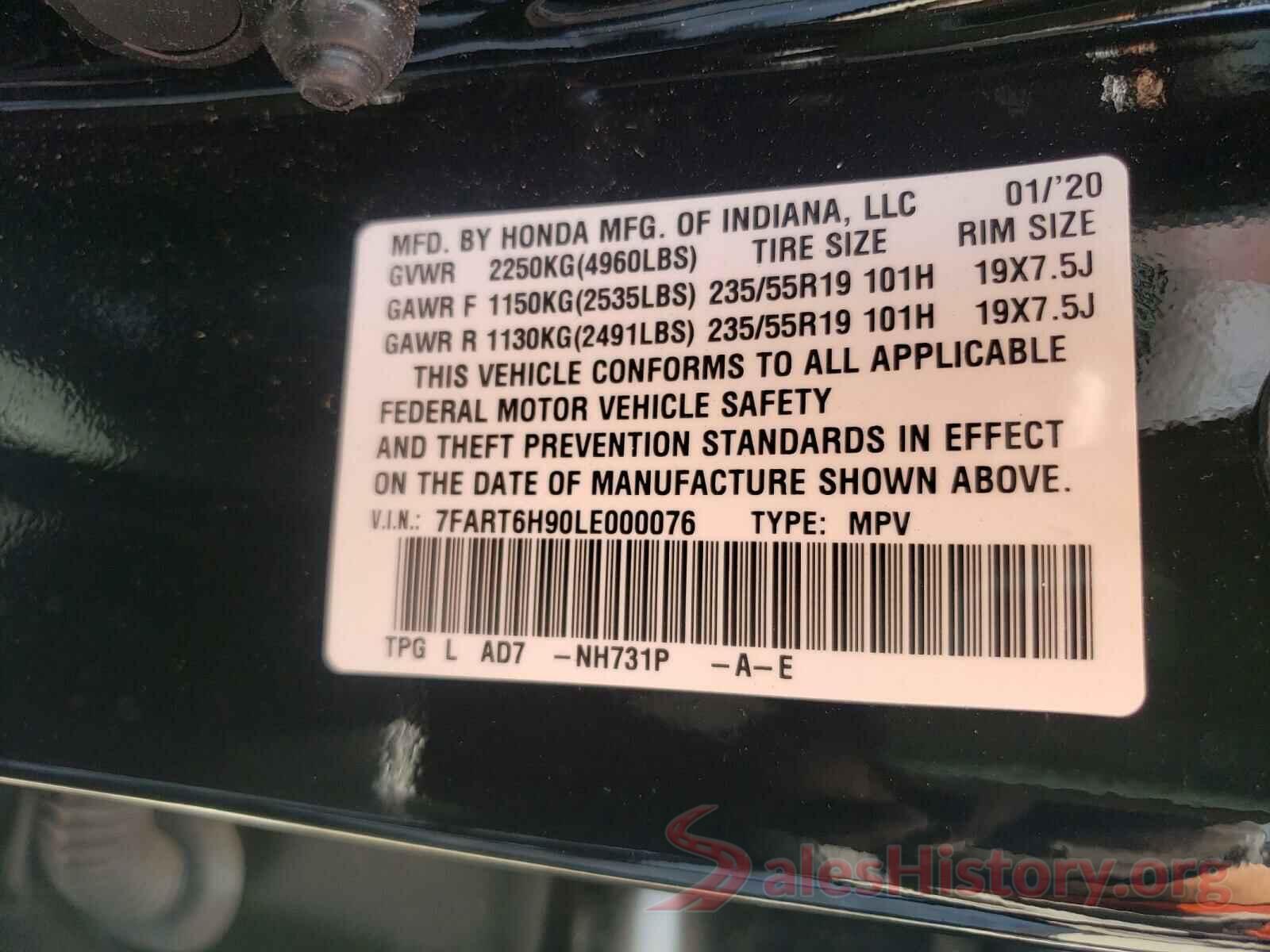 7FART6H90LE000076 2020 HONDA CRV