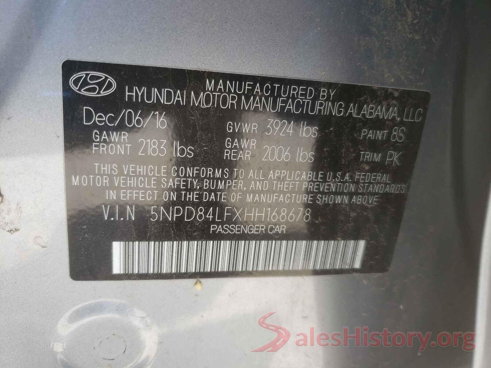 5NPD84LFXHH168678 2017 HYUNDAI ELANTRA