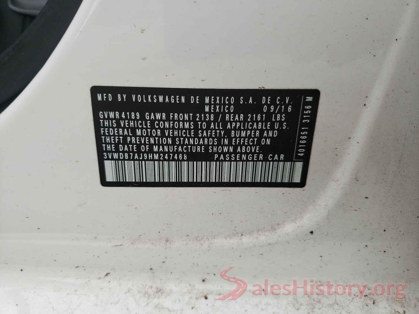 3VWDB7AJ9HM247468 2017 VOLKSWAGEN JETTA