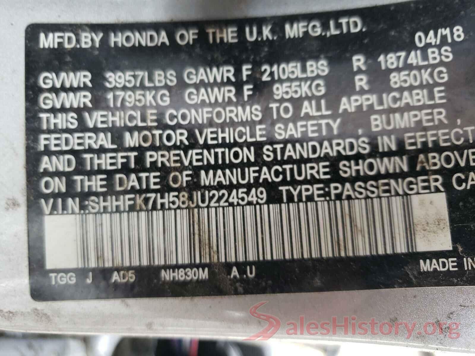 SHHFK7H58JU224549 2018 HONDA CIVIC