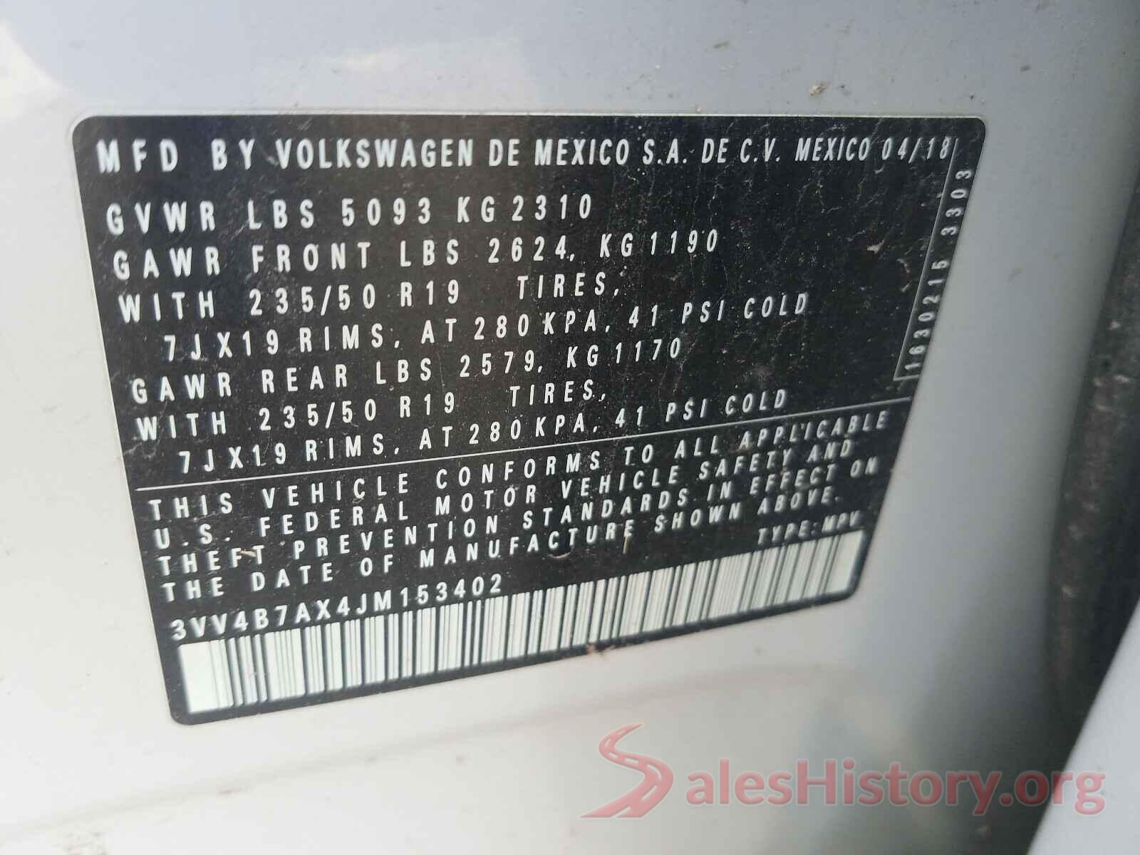 3VV4B7AX4JM153402 2018 VOLKSWAGEN TIGUAN