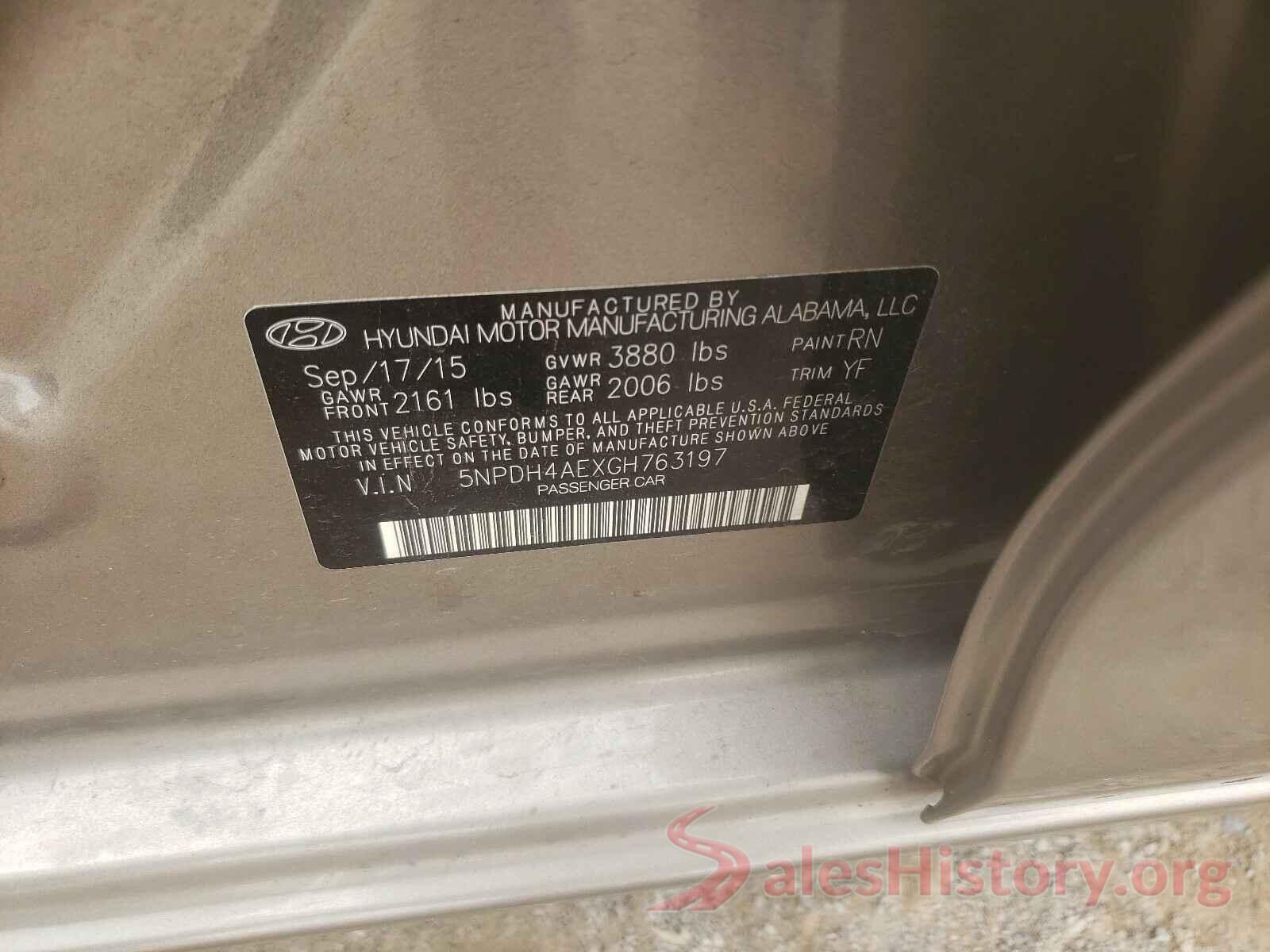 5NPDH4AEXGH763197 2016 HYUNDAI ELANTRA