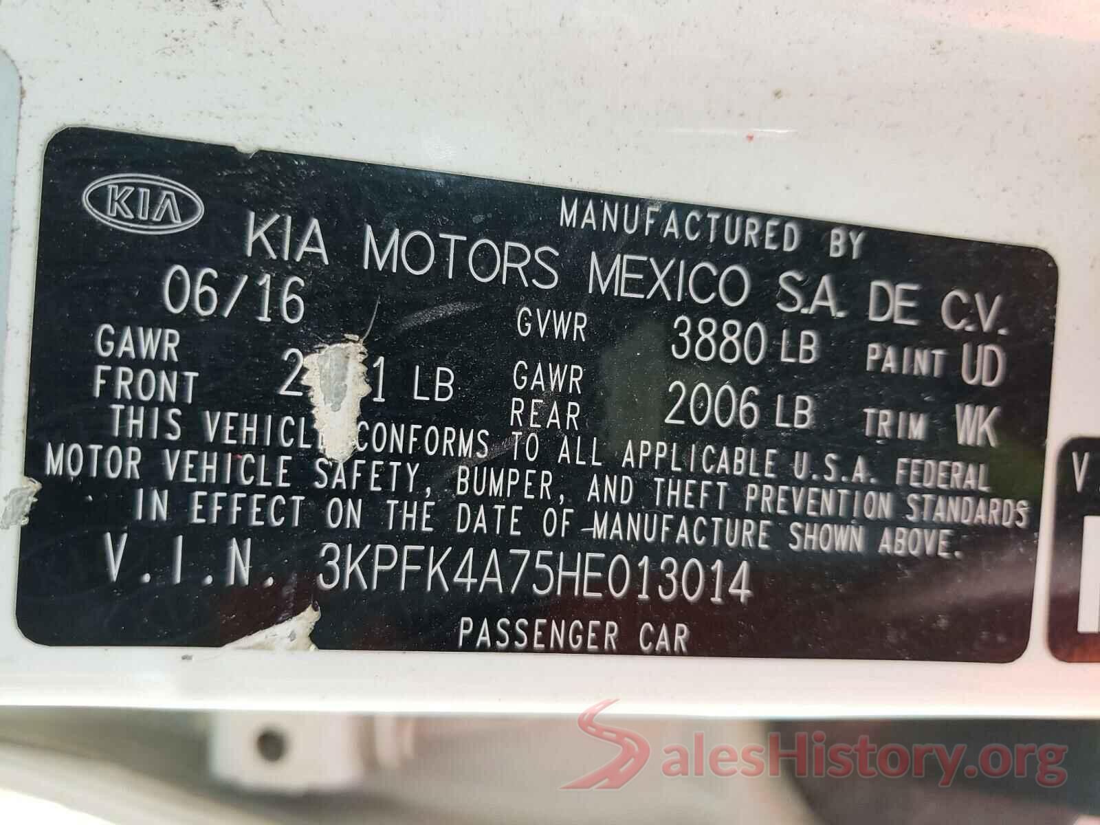 3KPFK4A75HE013014 2017 KIA FORTE