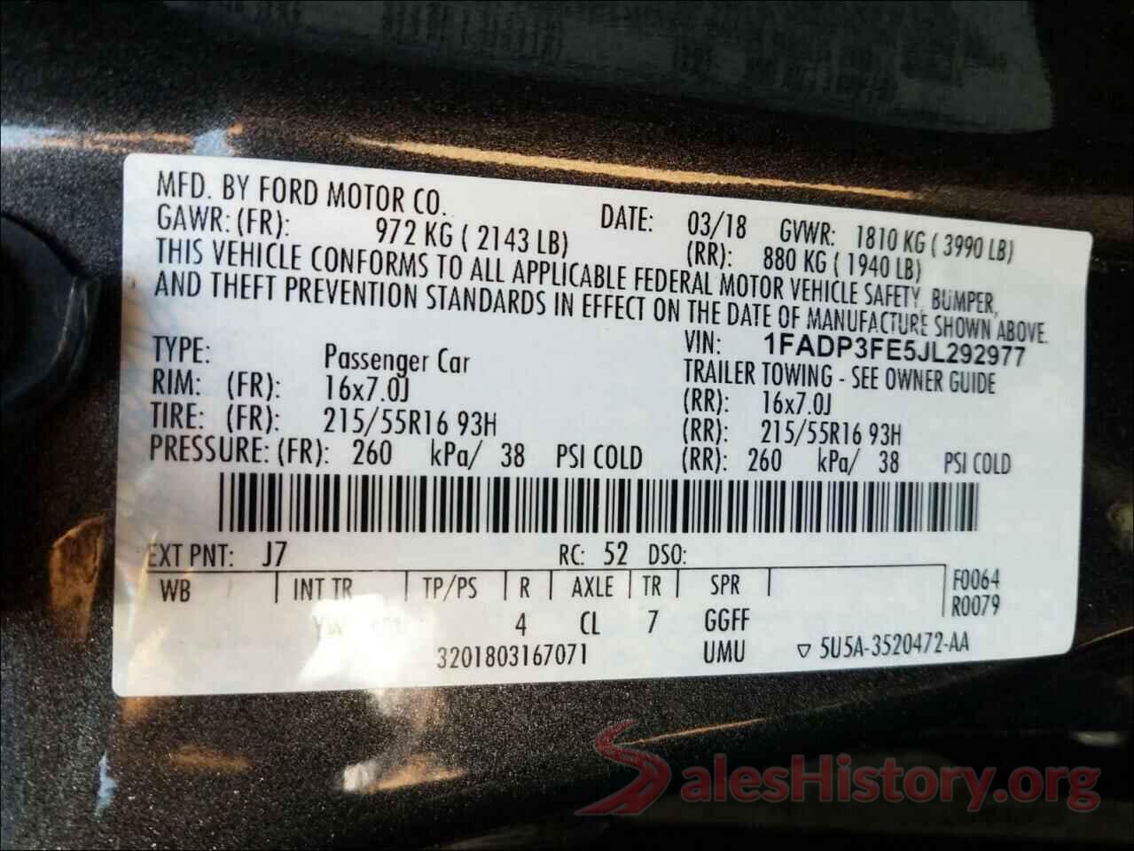 1FADP3FE5JL292977 2018 FORD FOCUS