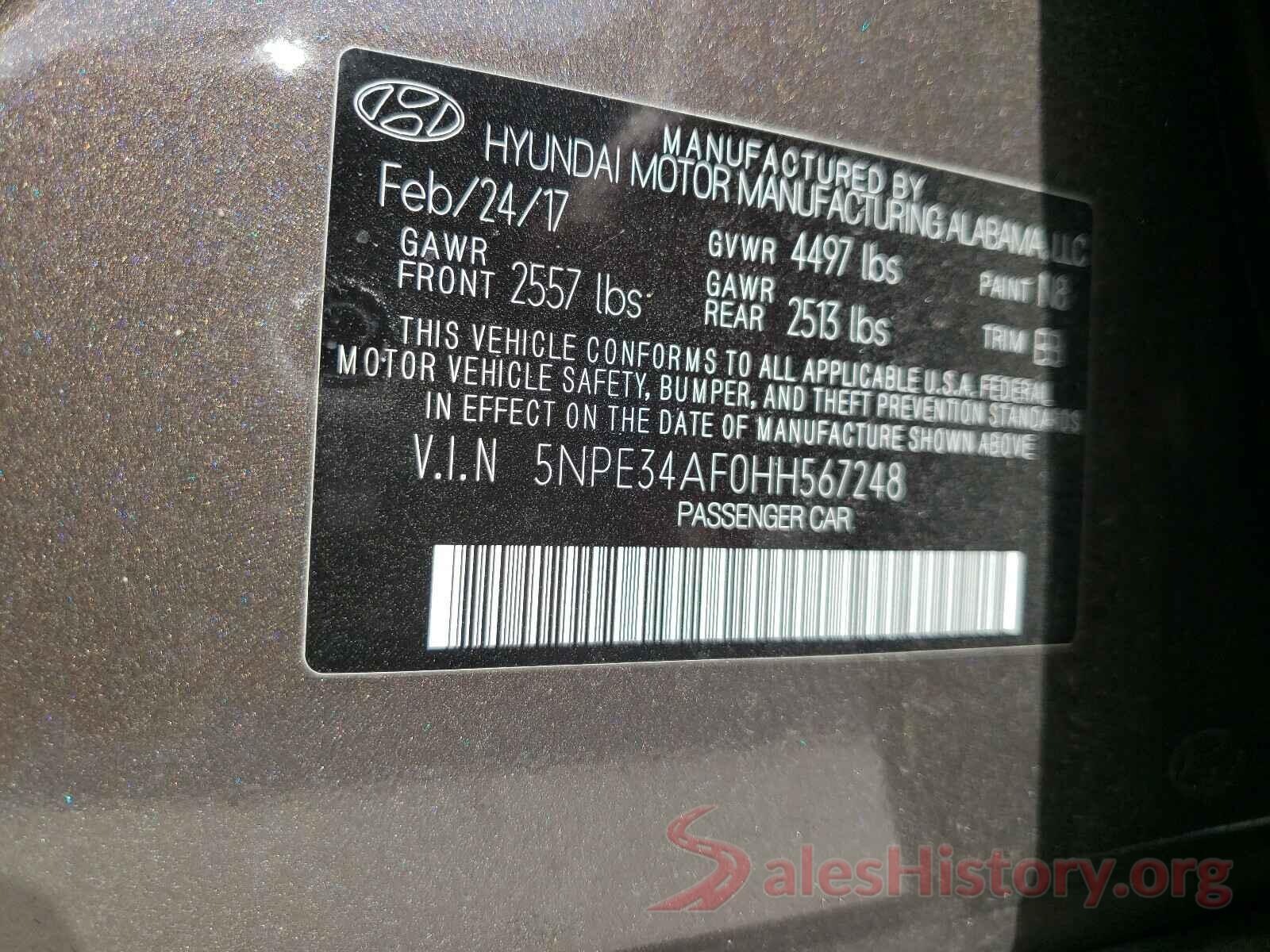 5NPE34AF0HH567248 2017 HYUNDAI SONATA