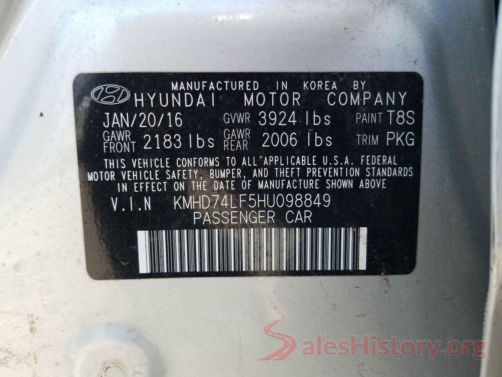 KMHD74LF5HU098849 2017 HYUNDAI ELANTRA