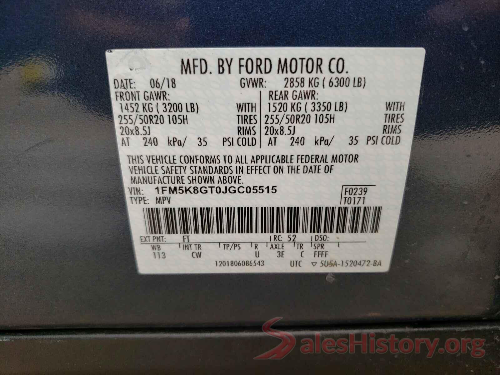 1FM5K8GT0JGC05515 2018 FORD EXPLORER