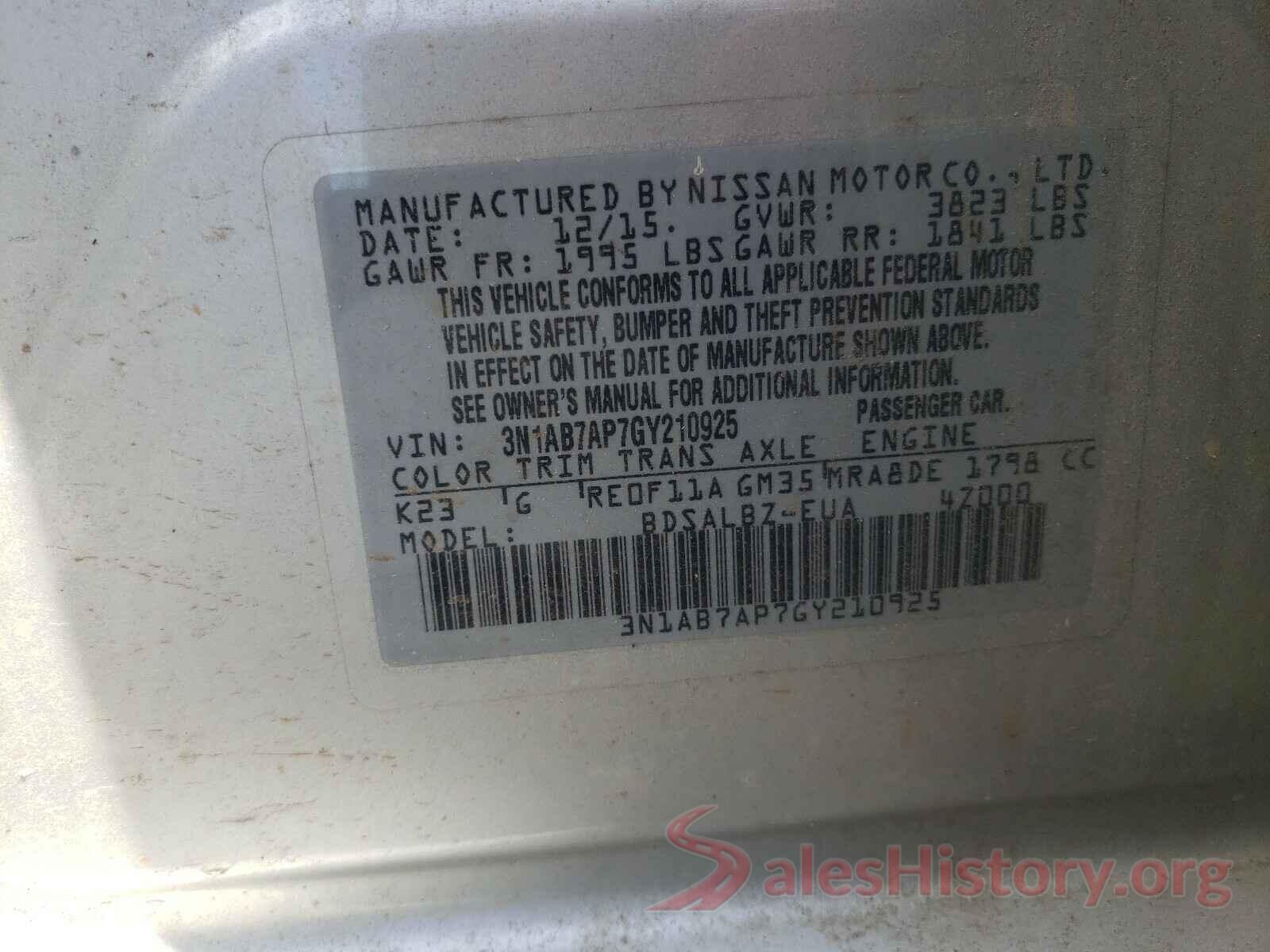 3N1AB7AP7GY210925 2016 NISSAN SENTRA