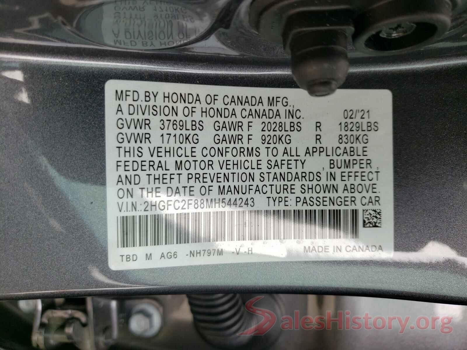 2HGFC2F88MH544243 2021 HONDA CIVIC