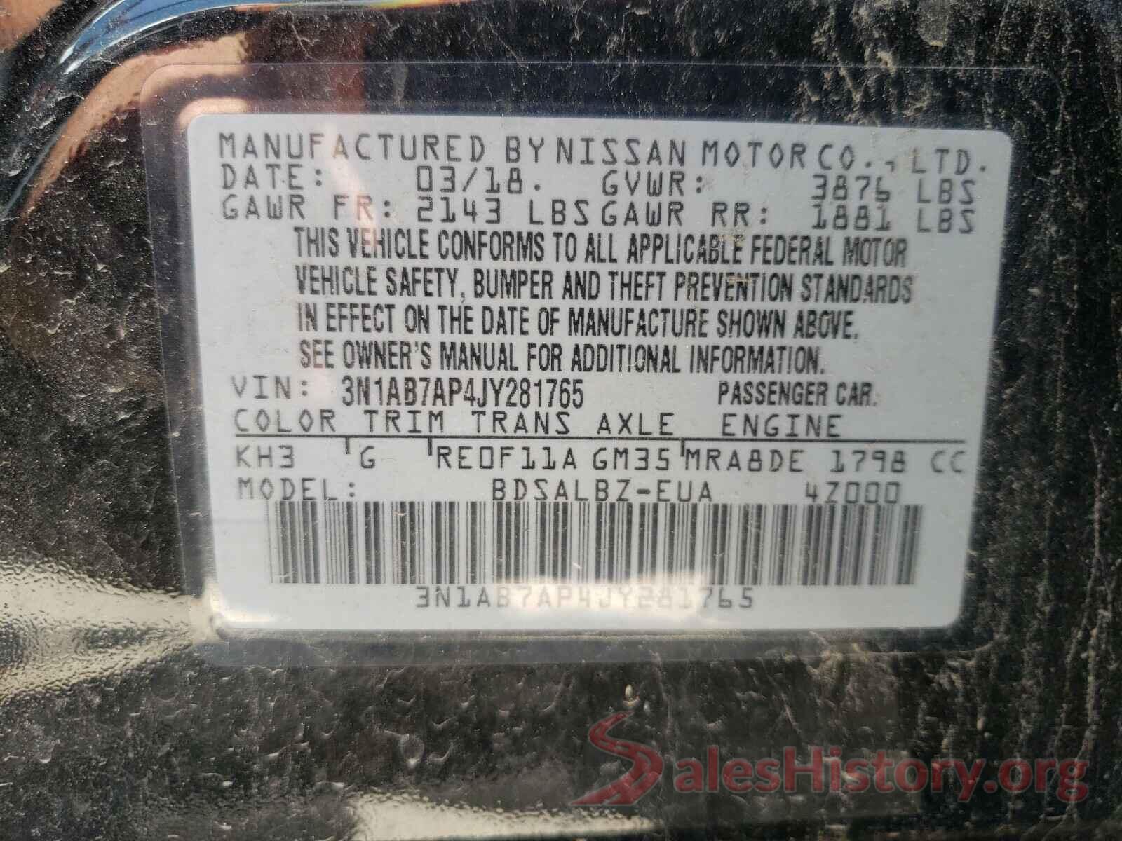 3N1AB7AP4JY281765 2018 NISSAN SENTRA