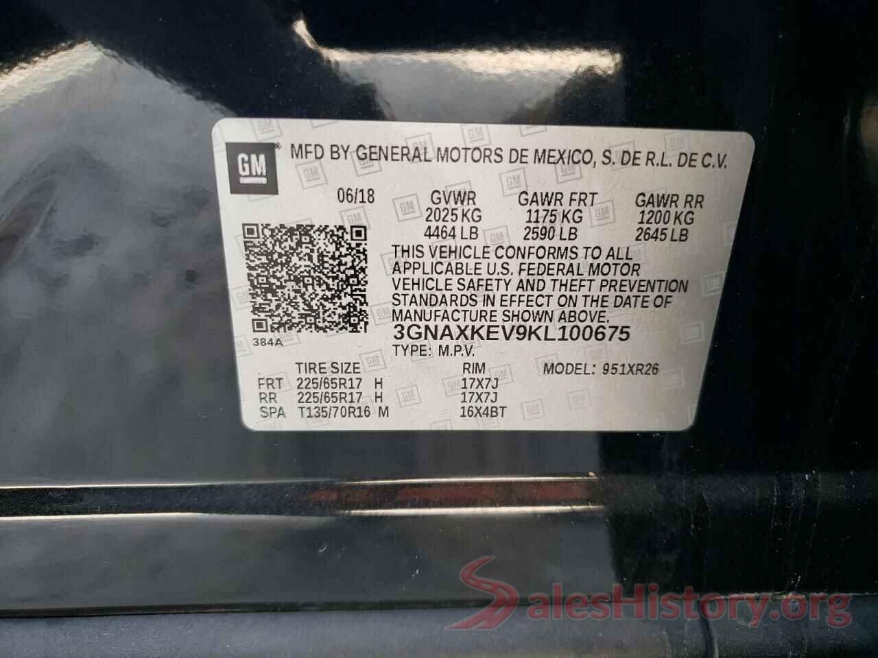 3GNAXKEV9KL100675 2019 CHEVROLET EQUINOX