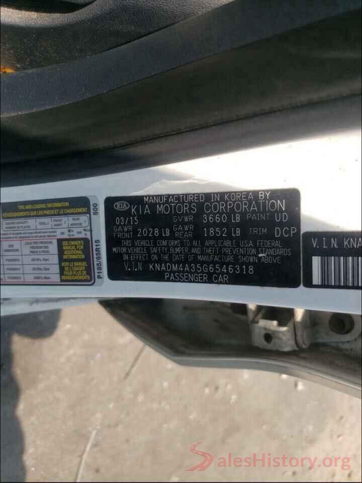 KNADM4A35G6546318 2016 KIA RIO