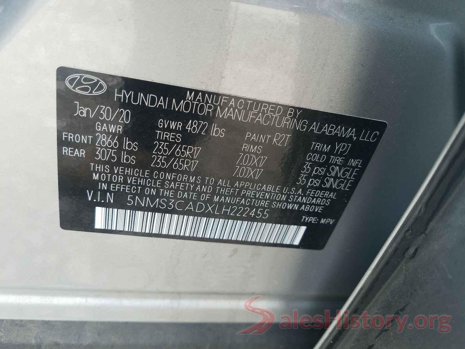 5NMS3CADXLH222455 2020 HYUNDAI SANTA FE