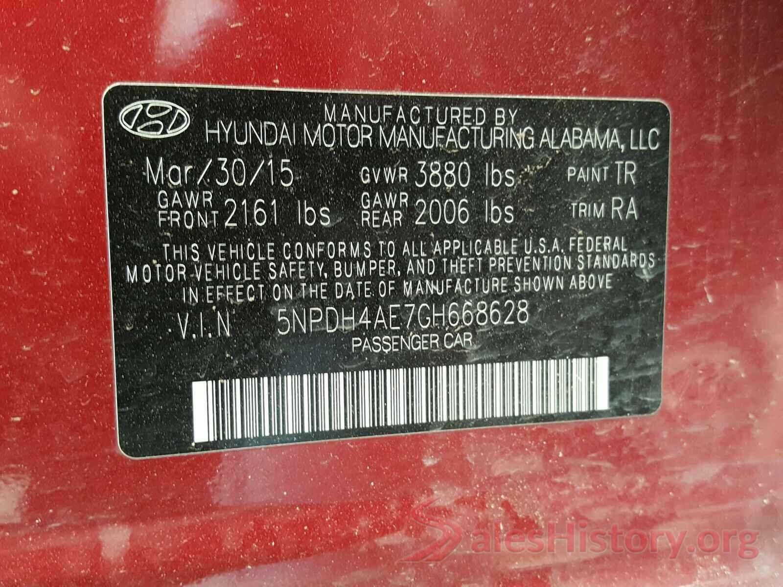 5NPDH4AE7GH668628 2016 HYUNDAI ELANTRA