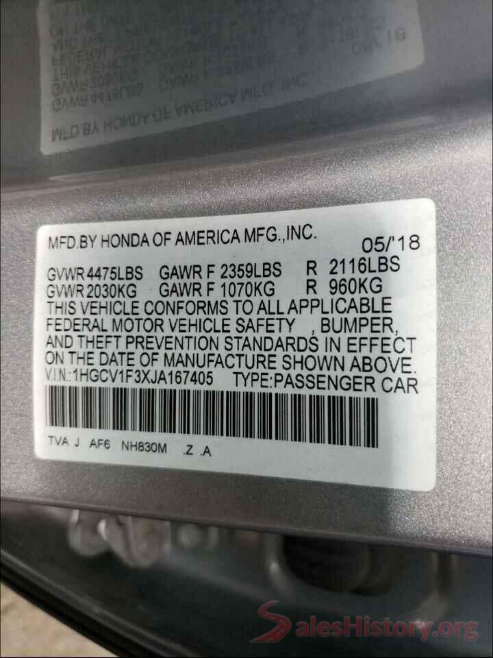 1HGCV1F3XJA167405 2018 HONDA ACCORD