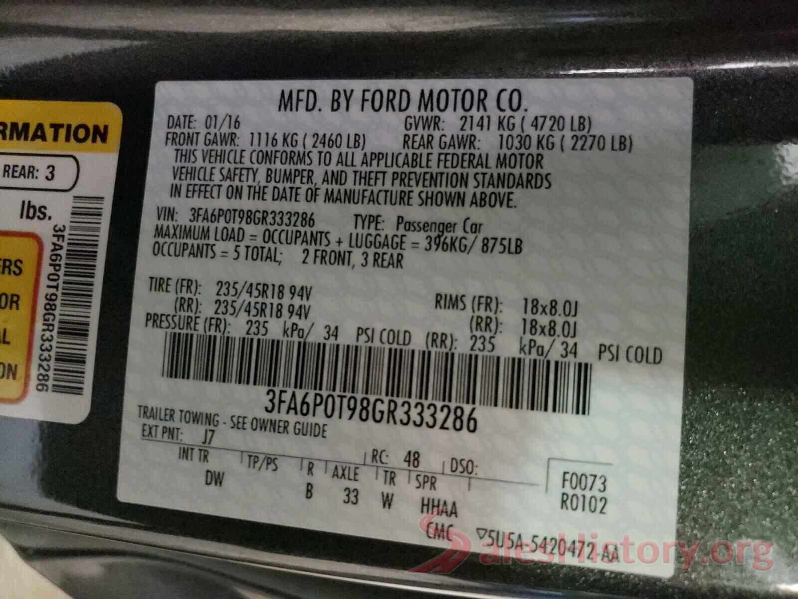 3FA6P0T98GR333286 2016 FORD FUSION