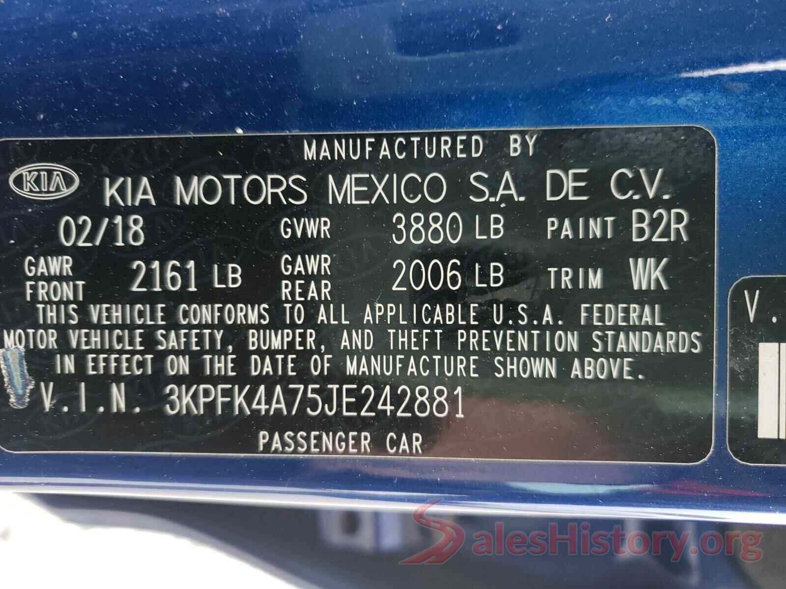 3KPFK4A75JE242881 2018 KIA FORTE