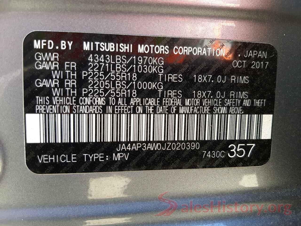 JA4AP3AW0JZ020390 2018 MITSUBISHI OUTLANDER