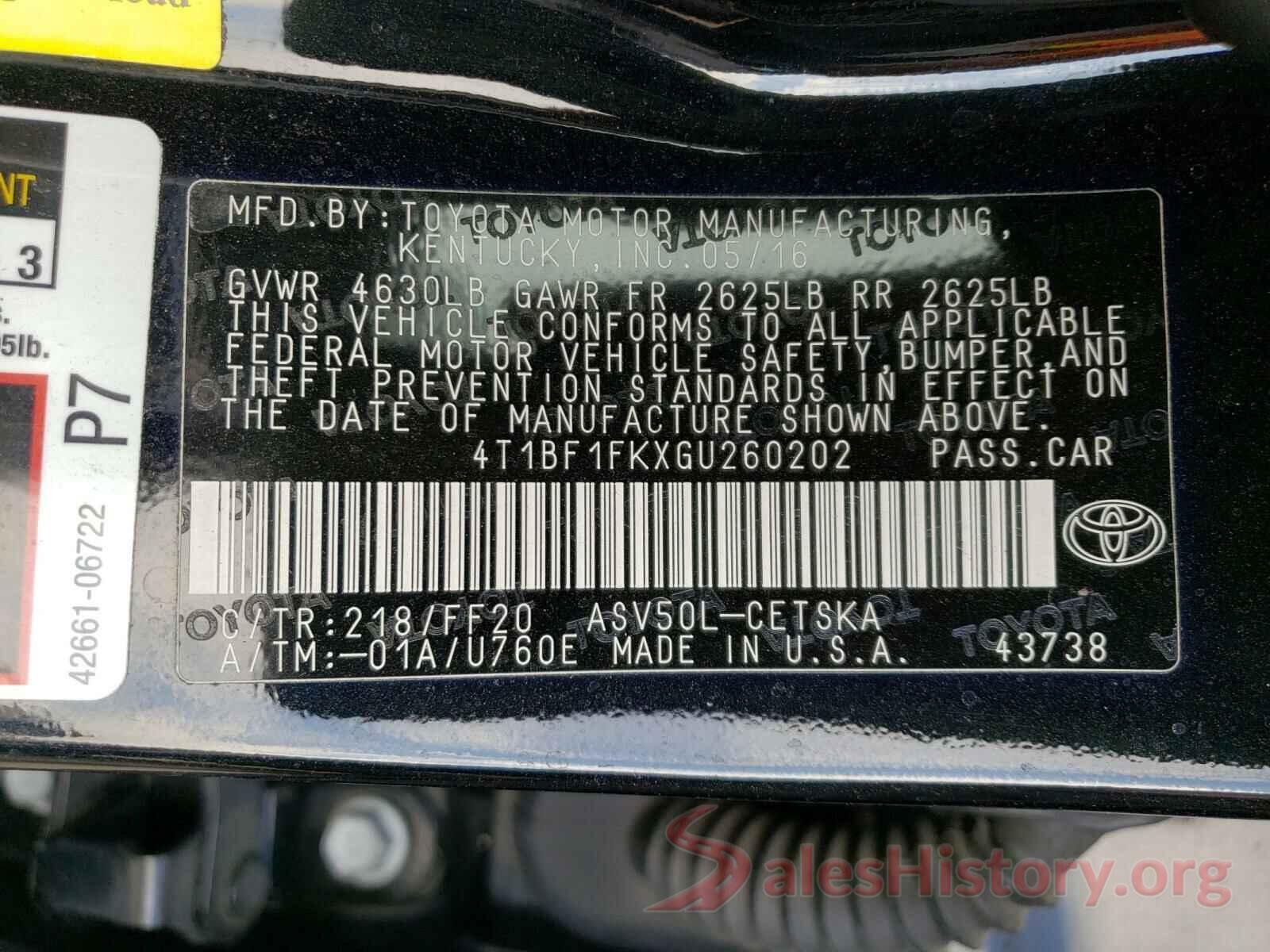 4T1BF1FKXGU260202 2016 TOYOTA CAMRY